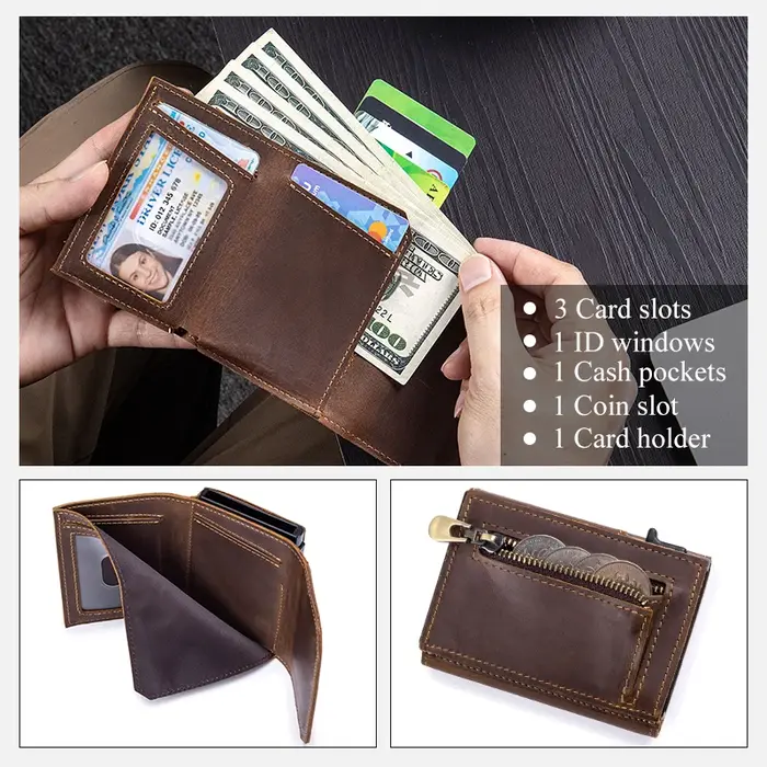 Porte-cartes en métal, portefeuille pop-up pour homme