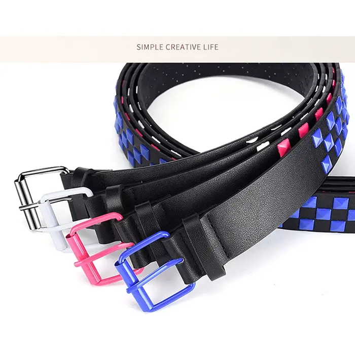 Ceinture en cuir PU à Rivets personnalisés pour hommes et femmes, 107CM, universelle, mode Hip-hop Punk, Style Ins, nouvelle collection
