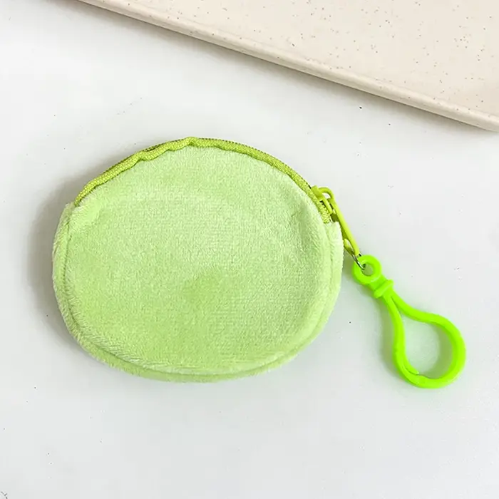 Porte-monnaie rond en peluche solide simple pour hommes et femmes