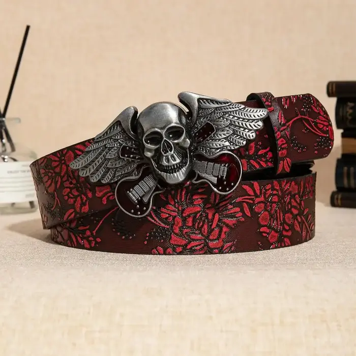 Ceinture en relief floral bordeaux pour hommes
