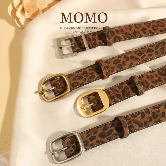 Ceinture en cuir suédé imprimé léopard pour femmes