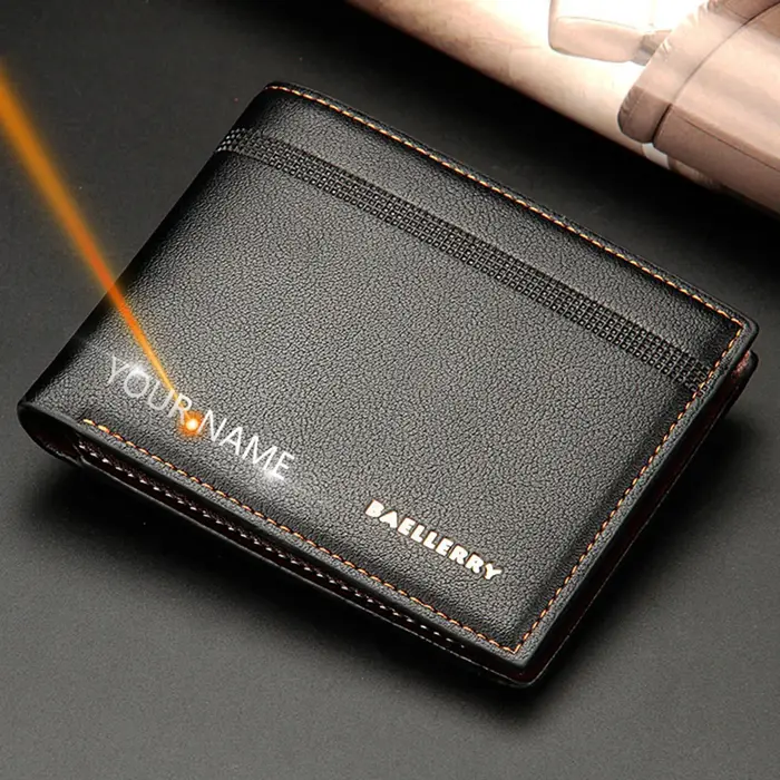 Nom personnalisé nouveaux hommes portefeuilles porte-carte de haute qualité homme sac à main en cuir PU