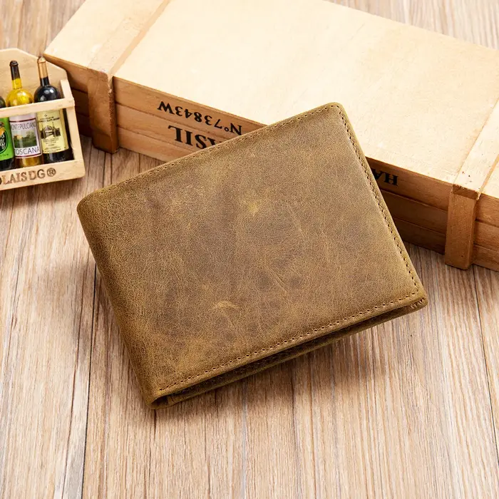 Portefeuille court en cuir pour homme YETTIES avec blocage RFID |   Porte-monnaie vintage à double r