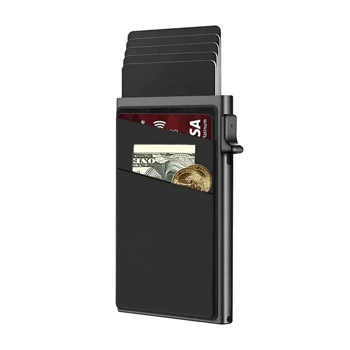 Porte-cartes pour hommes Portefeuille en aluminium ultra-fin avec protection RFID et compartiment pour pièces de monnaie