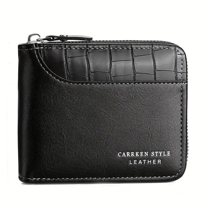 Portefeuille en cuir pour hommes, porte-monnaie de luxe, porte-cartes à fermeture éclair avec poche 