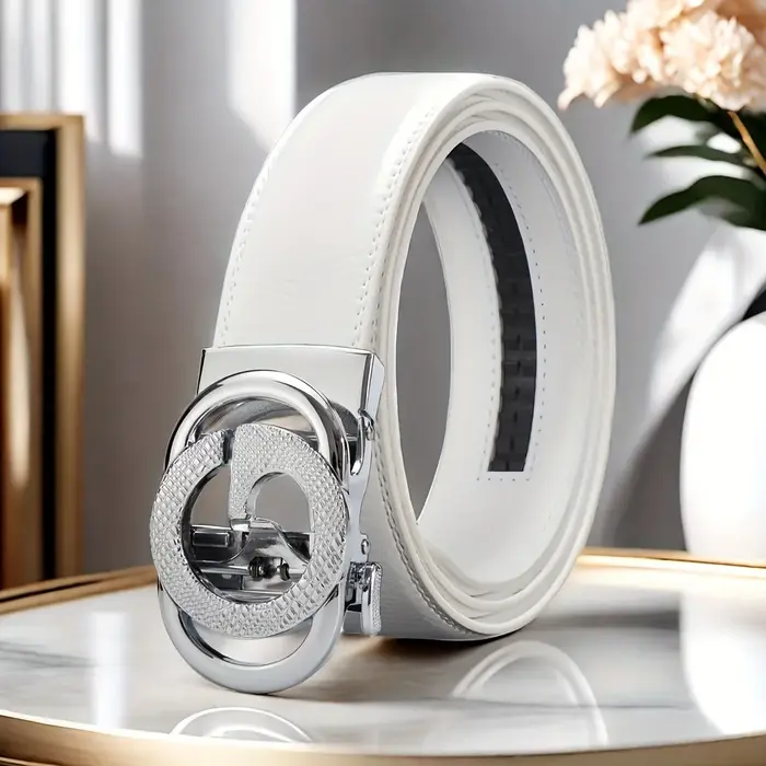 Ceinture blanche avec boucle automatique pour hommes