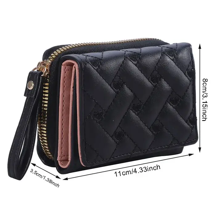 Portefeuille femme pour cuir PU mode brodé amour Tri-fold petit