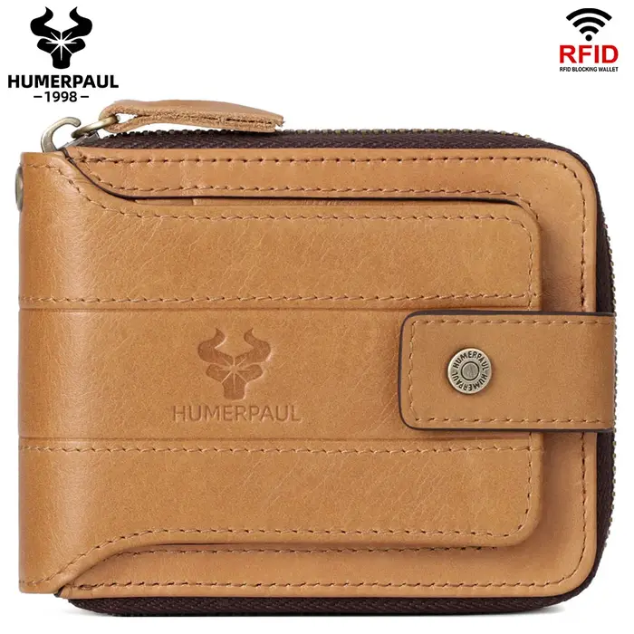 Portefeuille double pliable pour homme en cuir de vachette