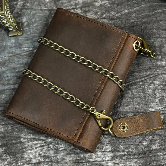 2025 hommes en cuir véritable court portefeuille avec chaîne fermeture éclair pochette portefeuilles mâle