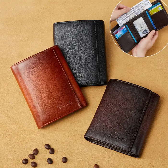 Portefeuille pour homme Dante Retro à trois volets en cuir véritable avec protection anti-vol