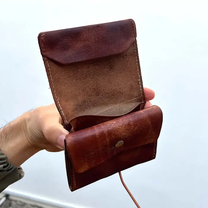 portefeuille homme rétro en cuir véritable pour hommes et femmes, porte-monnaie de détresse Antique avec poche à monnaie, cordon de serrage, porte-monnaie court pour hommes