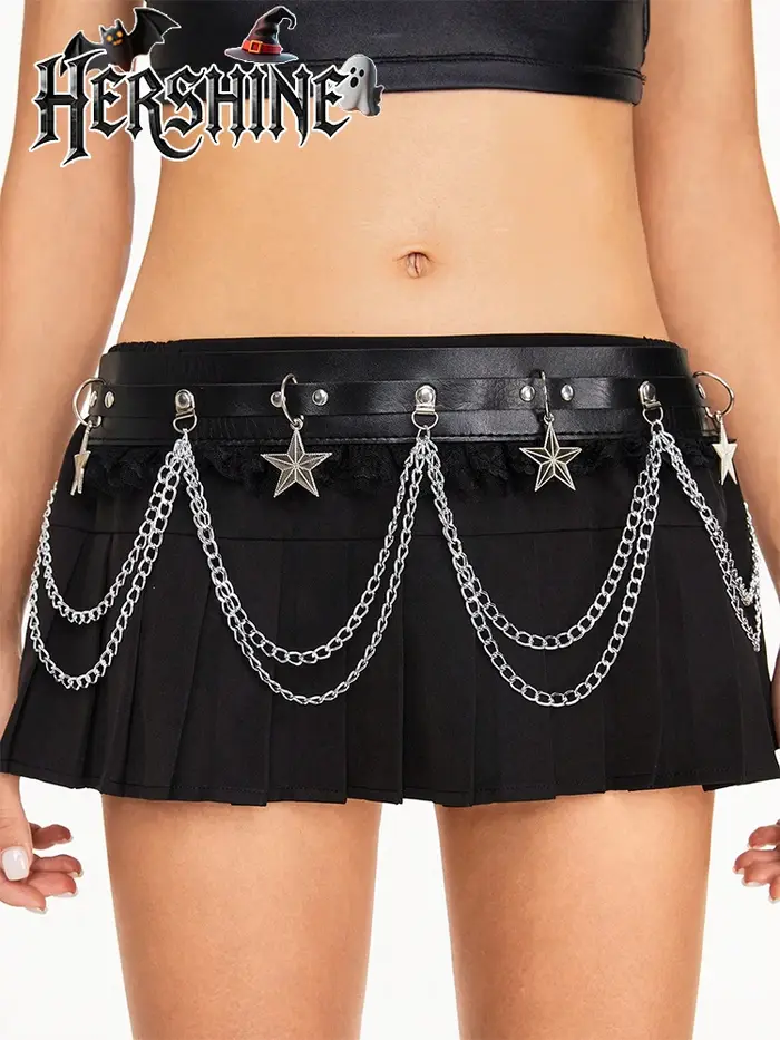 HERSHINE – ceinture en cuir avec chaîne étoile pour femmes