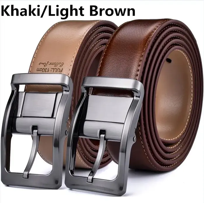 Ceinture réversible en cuir véritable pour hommes, 1 pièce, boucle rotative deux en un, grande et haute