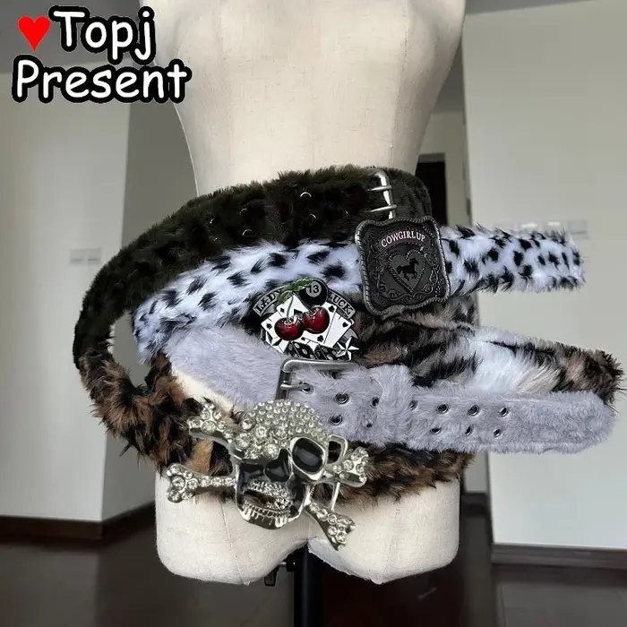Léopard luxe pour petite amie Y2K Harajuku rétro Western Cowgirl Cowboy Punk fourrure