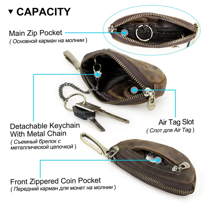 Porte-clés en cuir véritable rétro pour homme, étui Airtag anti-perte, porte-clés pour homme, étui à fermeture éclair, HTML, 007 Keeper