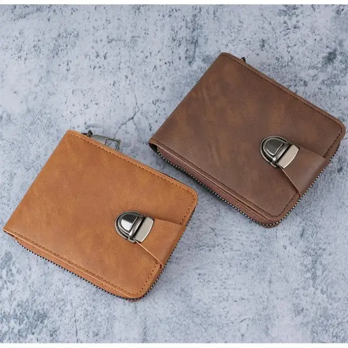 Portefeuille vintage en cuir PU pour homme avec boucle métallique sécurisée et plusieurs emplacements pour cartes