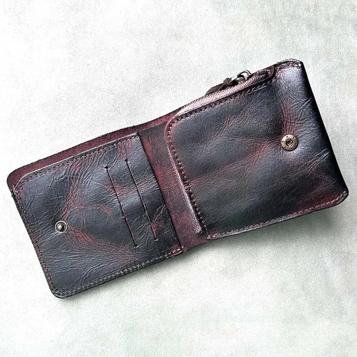 Portefeuille en cuir beige fait à la main pour hommes