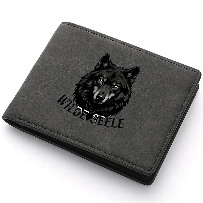Portefeuille homme mini slim imprimé tête de loup