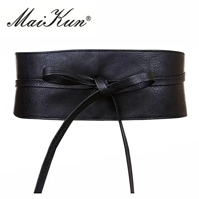 Boho Ceinture pour Femmes Bowknot Faux En Cuir Wrap Around Style Obi Cinch Ceinture Ceinture Noire B