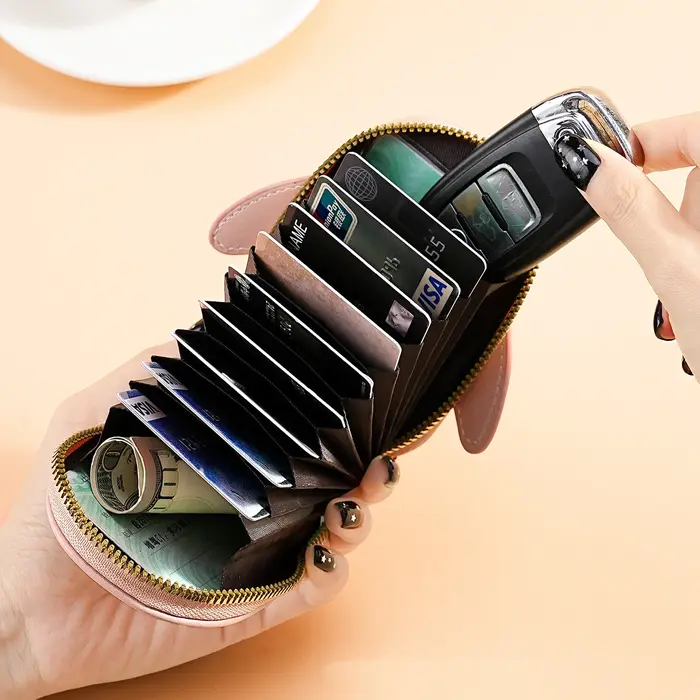 Portefeuille pour cartes de crédit en PU avec fermeture éclair