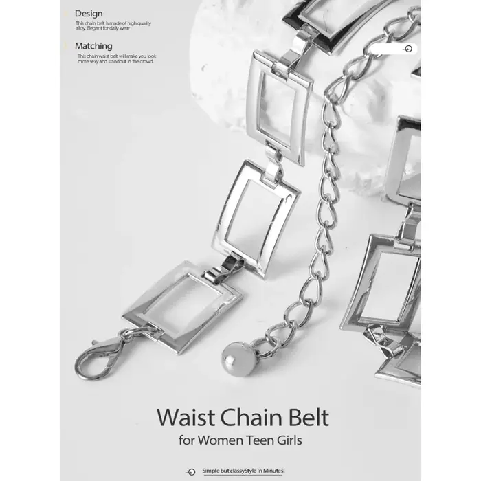 Ceinture à chaîne carrée pour femmes, chaîne de taille en métal, ceintures à chaîne à la mode pour robe or et argent