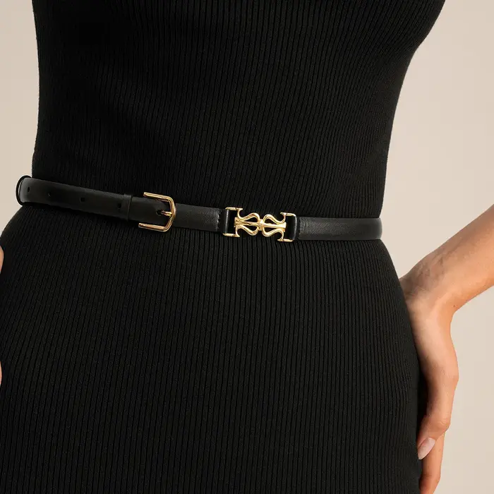 LILYSILK Ceinture fine en cuir à fermoir avec couche supérieure