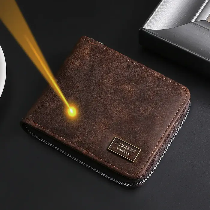 Portefeuille à fermeture éclair pour hommes avec nom gravé personnalisé - Style court avec porte-mon