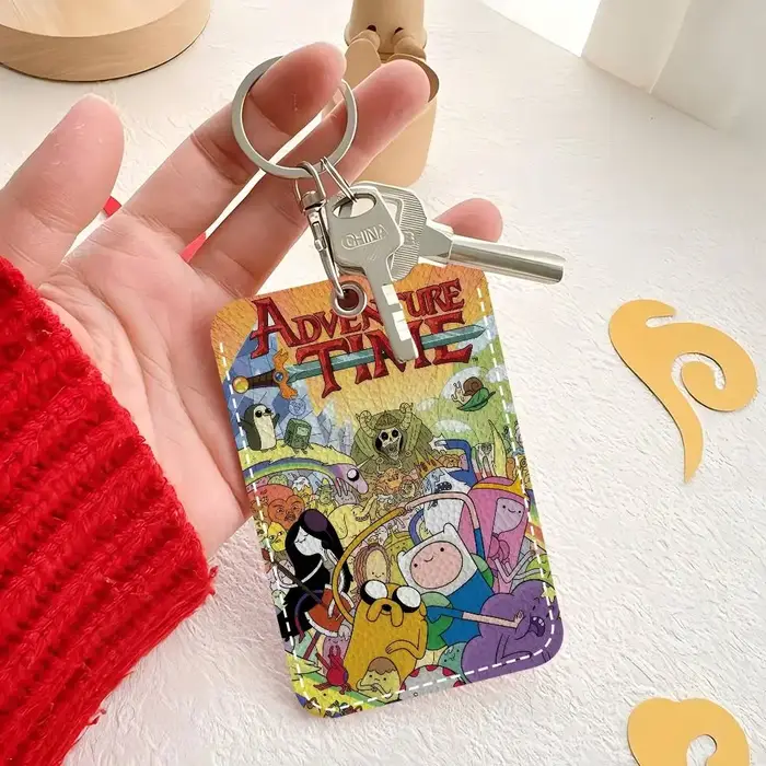 Étui à cartes en cuir élégant avec porte-clés, portefeuille léger pour le transport quotidien, dessin animé, aventure, T-Time, film classique