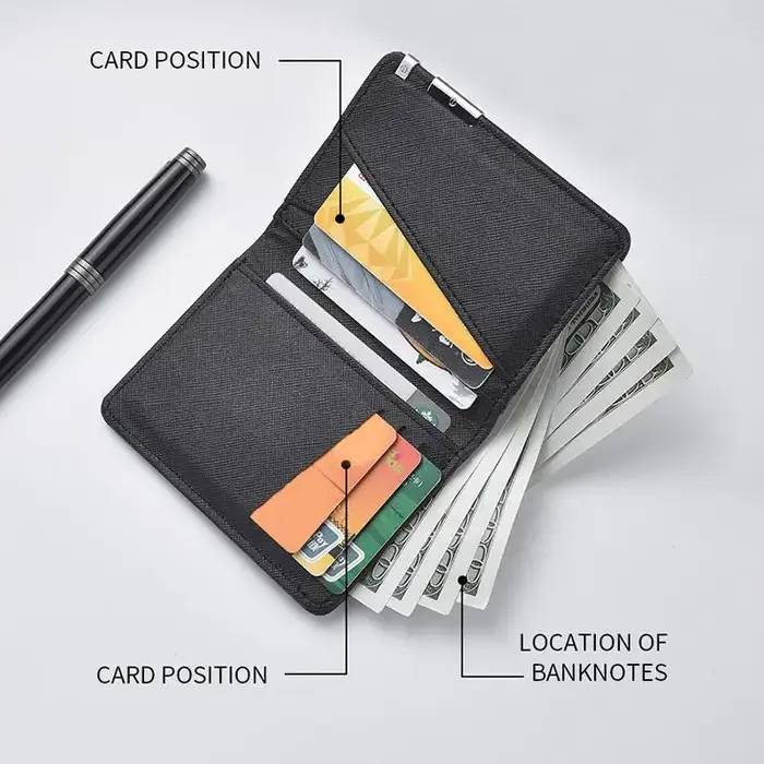 Portefeuille fin en similicuir noir de style professionnel avec plusieurs emplacements pour cartes