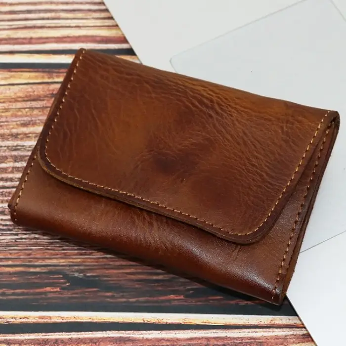 Portefeuille en cuir de vache véritable pour hommes et femmes, portefeuille court vintage fait à la 