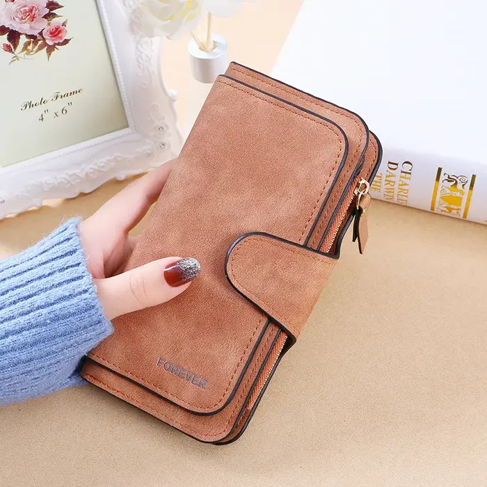 Portefeuille long en similicuir mat pour femme