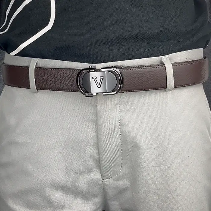 Ceinture en cuir pour hommes, boucle automatique bleue, plus de couleurs réglables, en cuir véritable blanc, ceinture en cuir de vache pour hommes, largeur lettre V