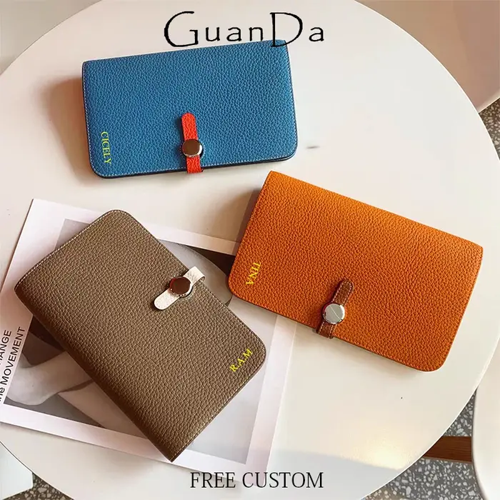 100% cuir véritable femme Long portefeuille marque de luxe nom personnalisé peau de vache porte-carte mode dame Zip porte-monnaie mince pochette cadeau