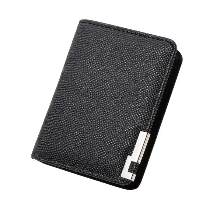 Portefeuille fin en similicuir noir de style professionnel avec plusieurs emplacements pour cartes, 