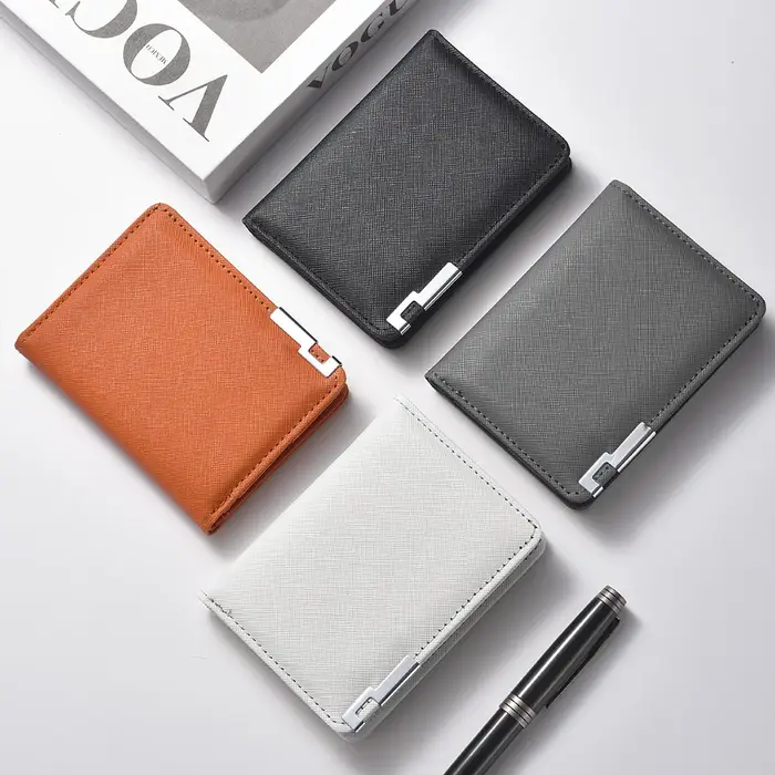 Portefeuille mince de style business en simili cuir noir avec plusieurs emplacements pour cartes de crédit et