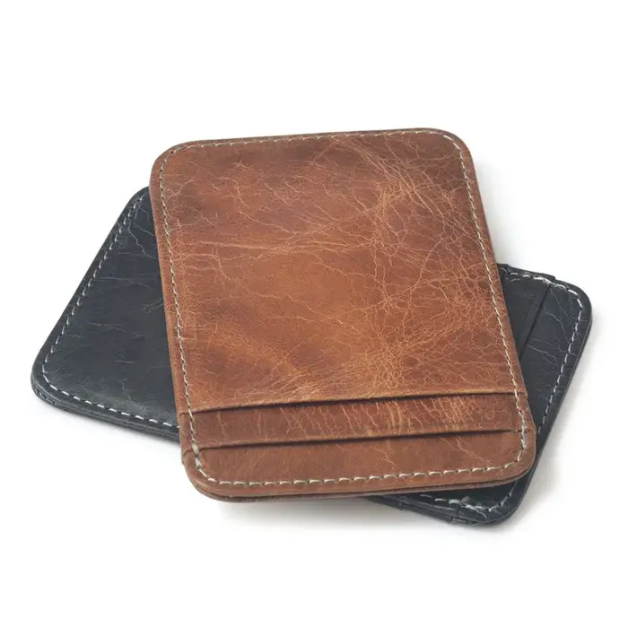 Mini portefeuille 100 % cuir véritable pour hommes – Porte-cartes de crédit/Bus fin avec poche pour identification