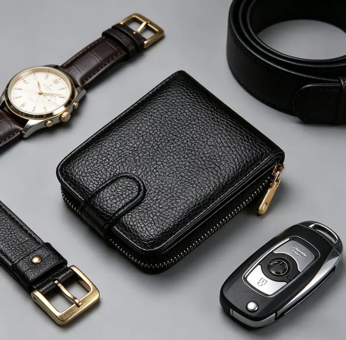 Portefeuille porte-cartes multifonction WERLLANDS en cuir PU grain litchi avec fermeture éclair et plusieurs emplacements pour cartes