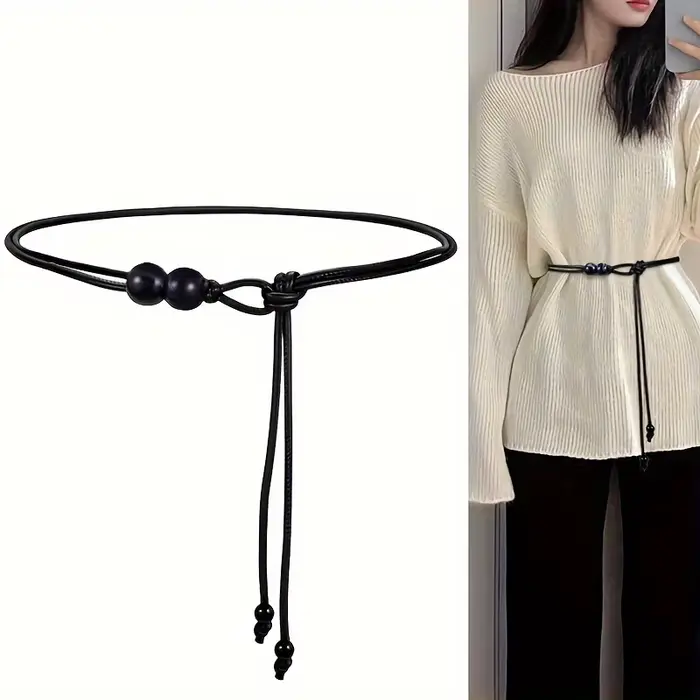 Ceinture réglable pour femme - Design perlé marron