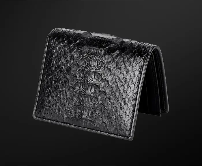 100% véritable véritable authentique peau de serpent hommes à deux volets Python serpent portefeuille carte de crédit argent porte-monnaie et étui noir livraison gratuite