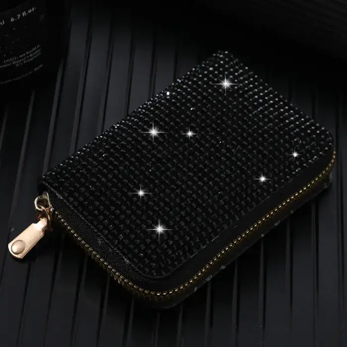 Sac de rangement de cartes pour femmes, porte-monnaie élégant, petit portefeuille en strass pour fem