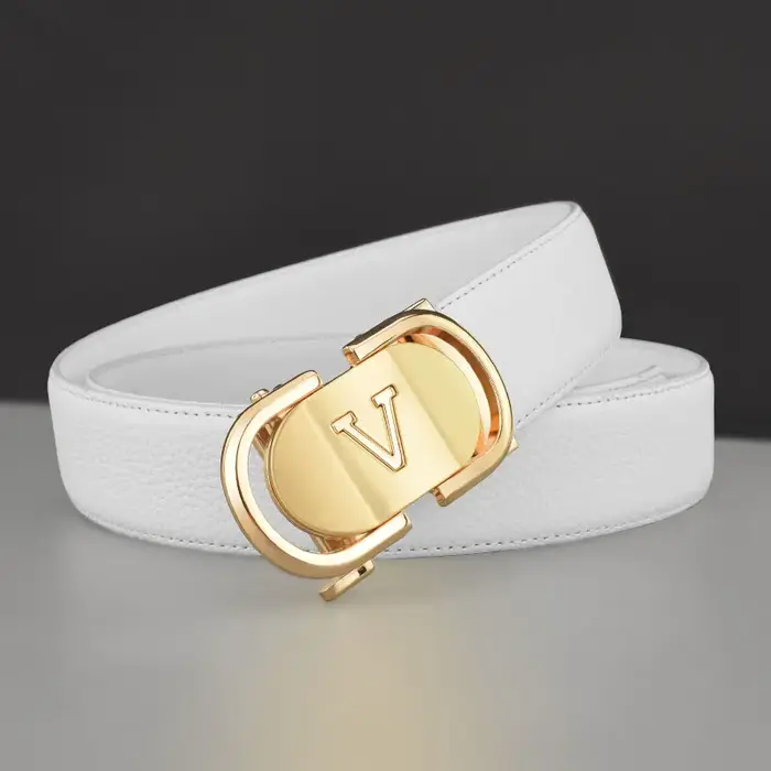 Ceinture en cuir pour hommes, boucle automatique bleue, plus de couleurs réglables, en cuir véritabl