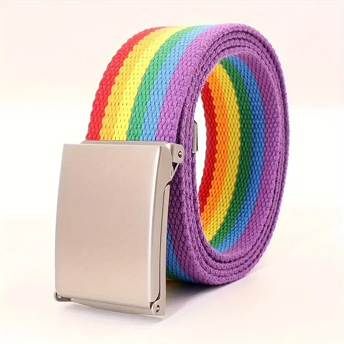 Ceinture en toile Rainbow Pride avec boucle carrée – Polyvalente et élégante pour les jeans