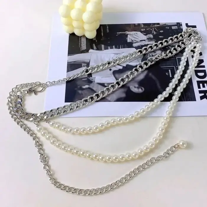 Ceinture élégante multicouche en perles, accessoire de taille polyvalent, chaîne de taille longue à pampilles métalliques, ceintures pour robes et jeans, ceintures bohèmes pour femmes