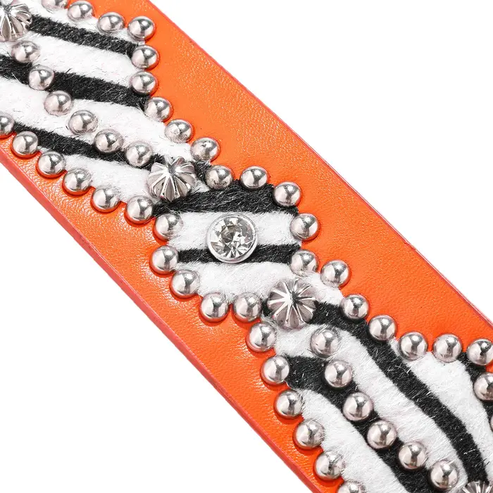 Ceinture en cuir orange avec strass pour femme
