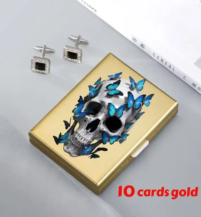 Portefeuille porte-cartes en acier inoxydable avec imprimé crâne