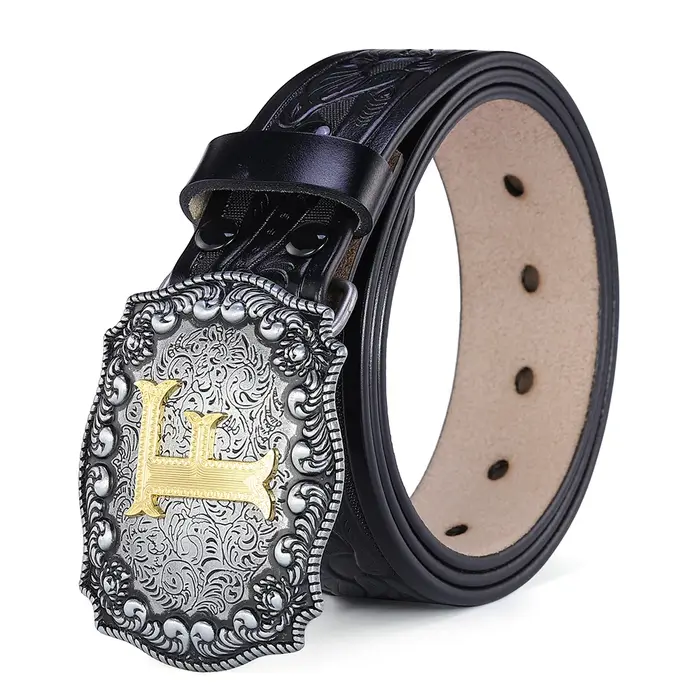 A-Z lettres boucle ceinture occidentale pour hommes de haute qualité Cowboy PU cuir taille