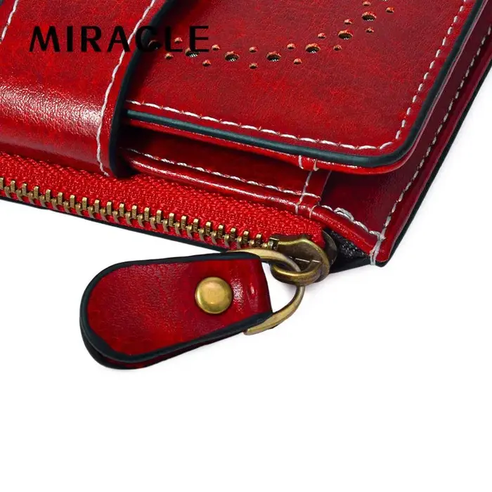 Femmes Vintage portefeuilles en cuir graissé fleur dames fermeture éclair porte-monnaie femme petite pochette sac d'argent portefeuille porte-carte de crédit