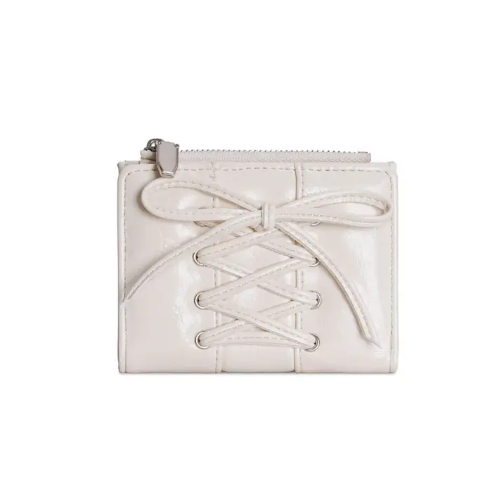 Portefeuille ultra fin à lacets pour femmes, porte-cartes multi-fentes, porte-monnaie à fermeture éc