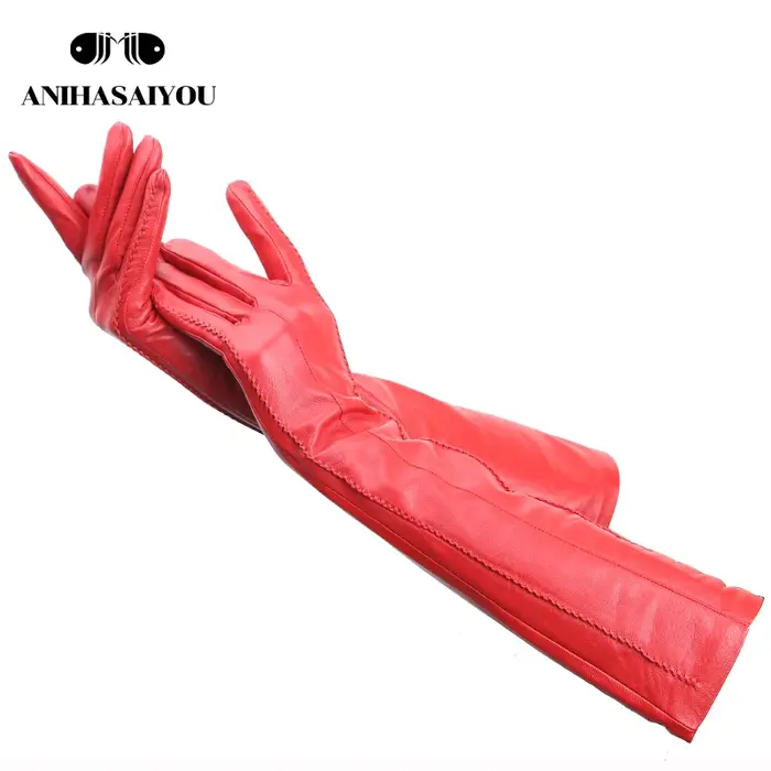 Gants longs en cuir beige à la mode