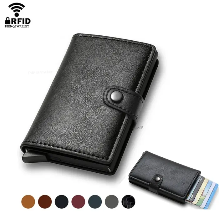 Porte-carte de crédit en Fiber de carbone portefeuille sac d'argent hommes Rfid Smart métal mince